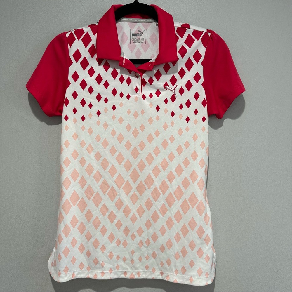 Puma Golf Polo Short Sleeve Pink White Size Small